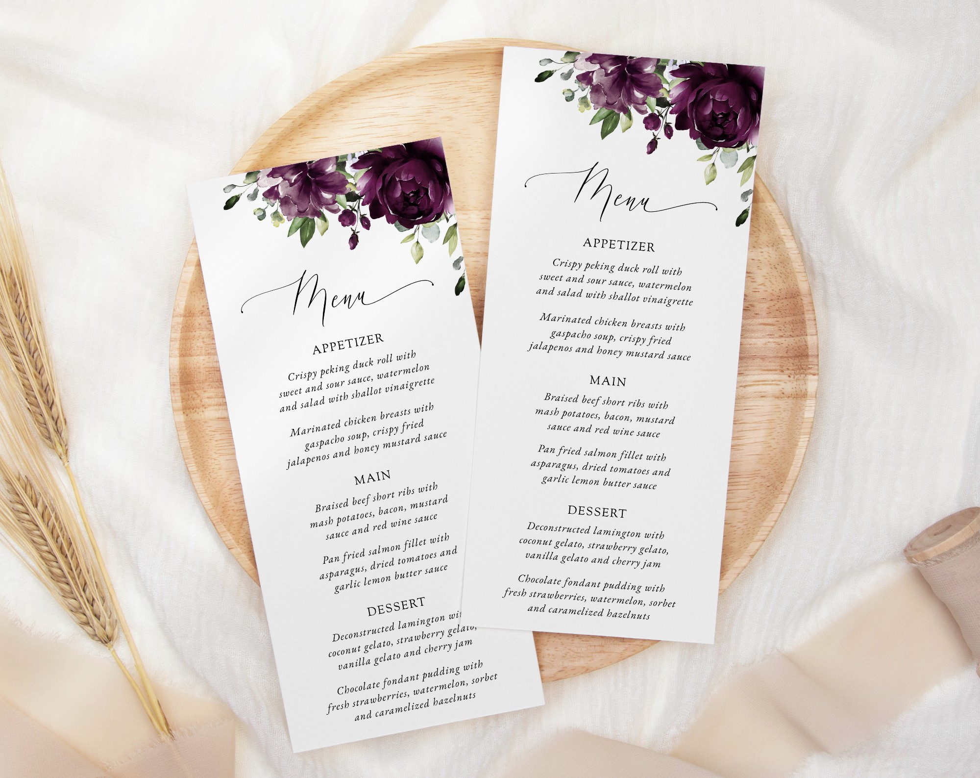 Plum Purple Flowers Wedding Menu, Wedding Stationery, Printable File, Edit Yourself, SH31 Plum Purple Flowers Wedding Menu, Wedding Stationery, Printable File, Edit Yourself, SH31