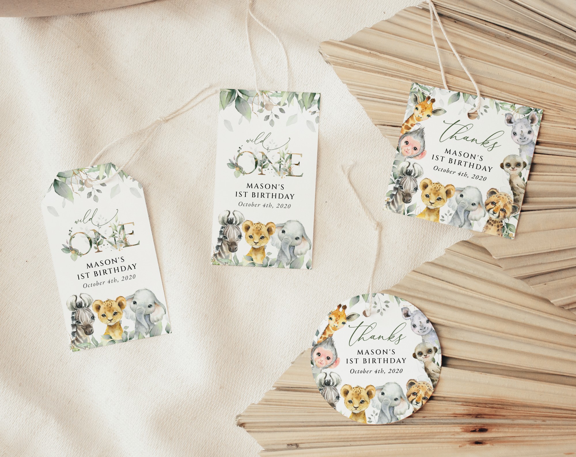 Wild Animals Favor Tags, Gift Tags, First Birthday, Boy Birthday, Printable File, Edit Yourself, SH32