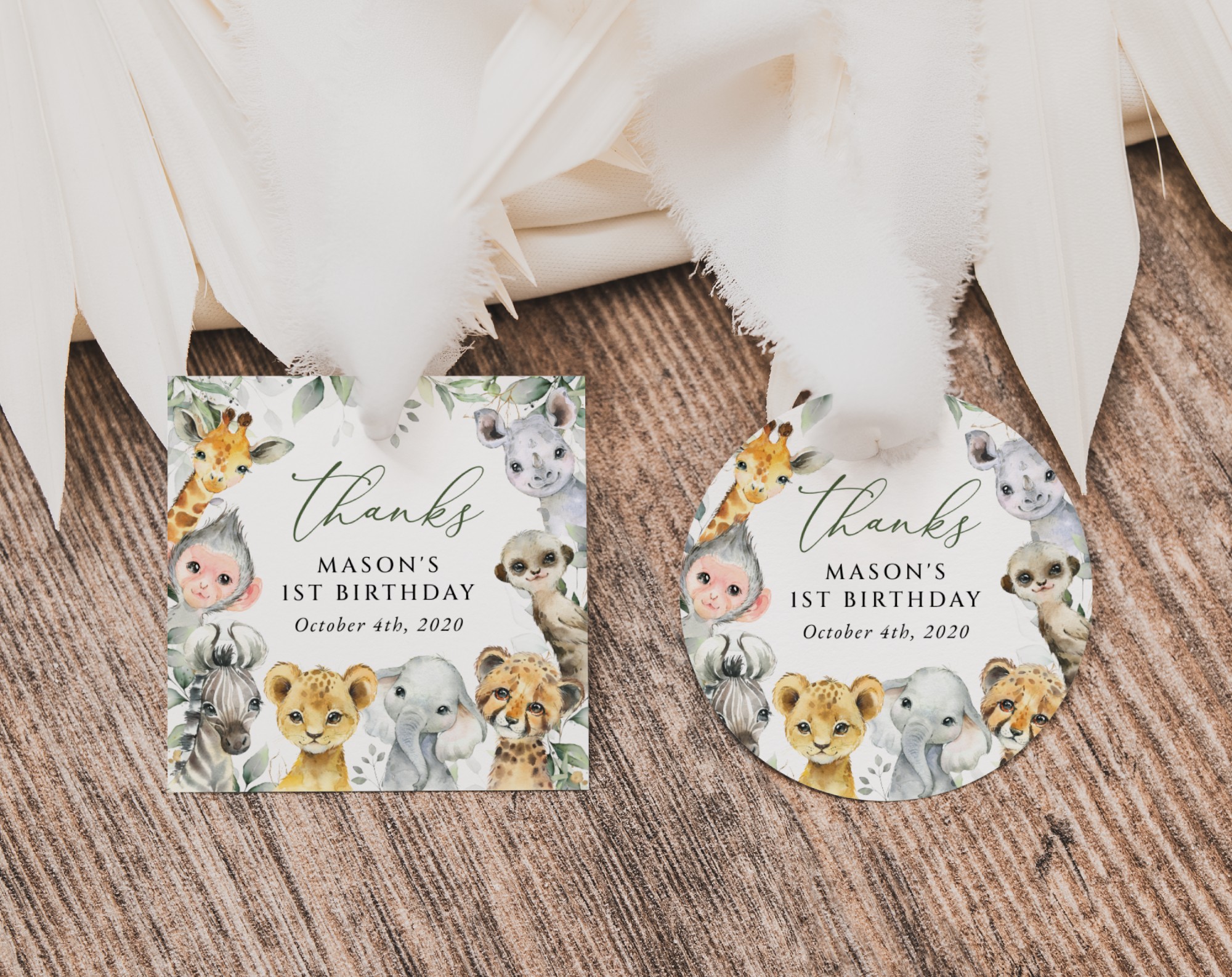 Wild Animals Favor Tags, Gift Tags, First Birthday, Boy Birthday, Printable File, Edit Yourself, SH32
