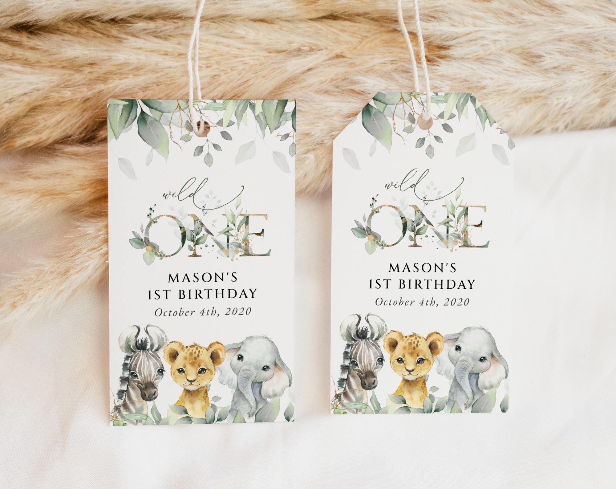 Wild Animals Favor Tags, Gift Tags, First Birthday, Boy Birthday, Printable File, Edit Yourself, SH32