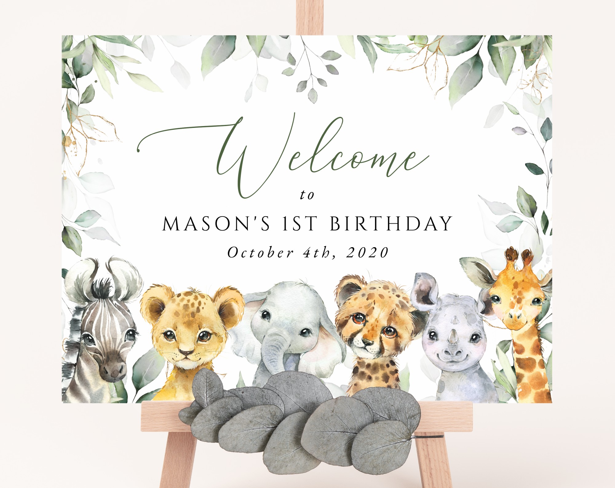 Wild Animals Welcome Sign, First Birthday, Boy Birthday, Printable File, Edit Yourself, SH32