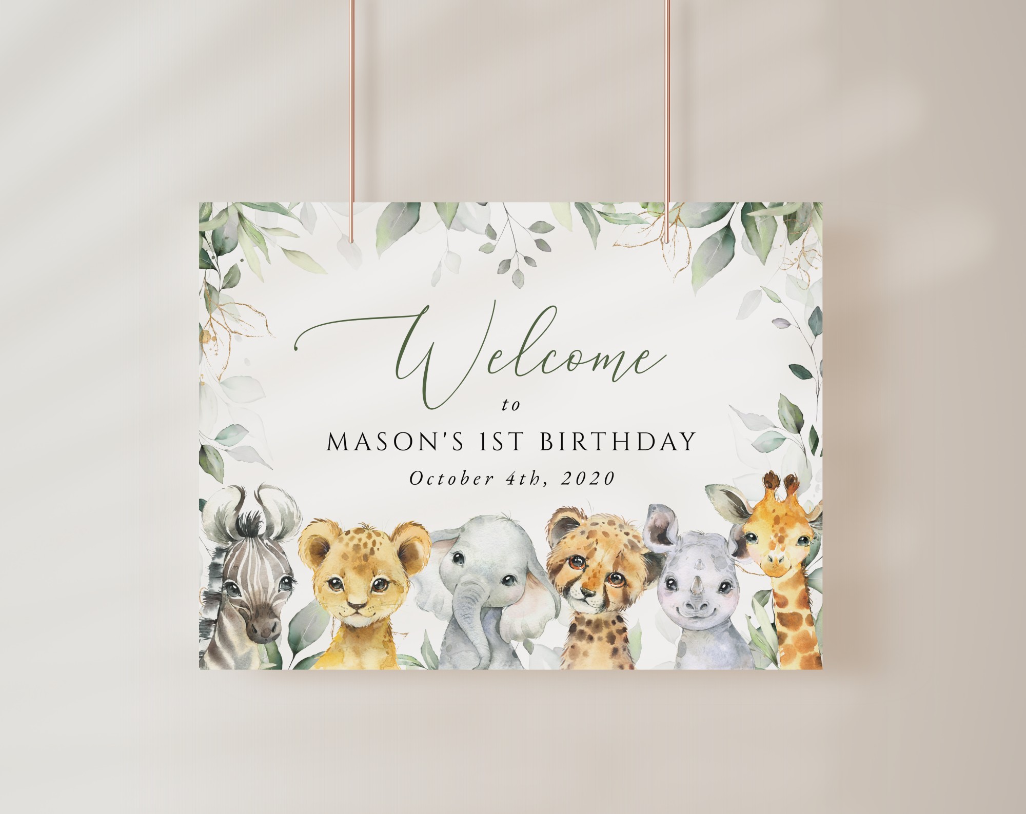 Wild Animals Welcome Sign, First Birthday, Boy Birthday, Printable File, Edit Yourself, SH32