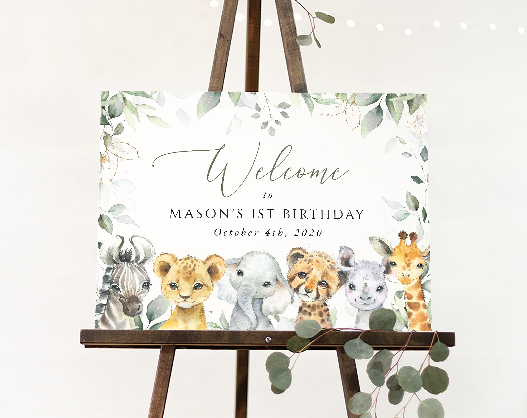 Wild Animals Welcome Sign, First Birthday, Boy Birthday, Printable File, Edit Yourself, SH32
