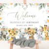Wild Animals and Hibiscus Welcome Sign, First Birthday, Girl Birthday, Printable File, Edit Yourself, SH37 Wild Animals and Hibiscus Welcome Sign, First Birthday, Girl Birthday, Printable File, Edit Yourself, SH37