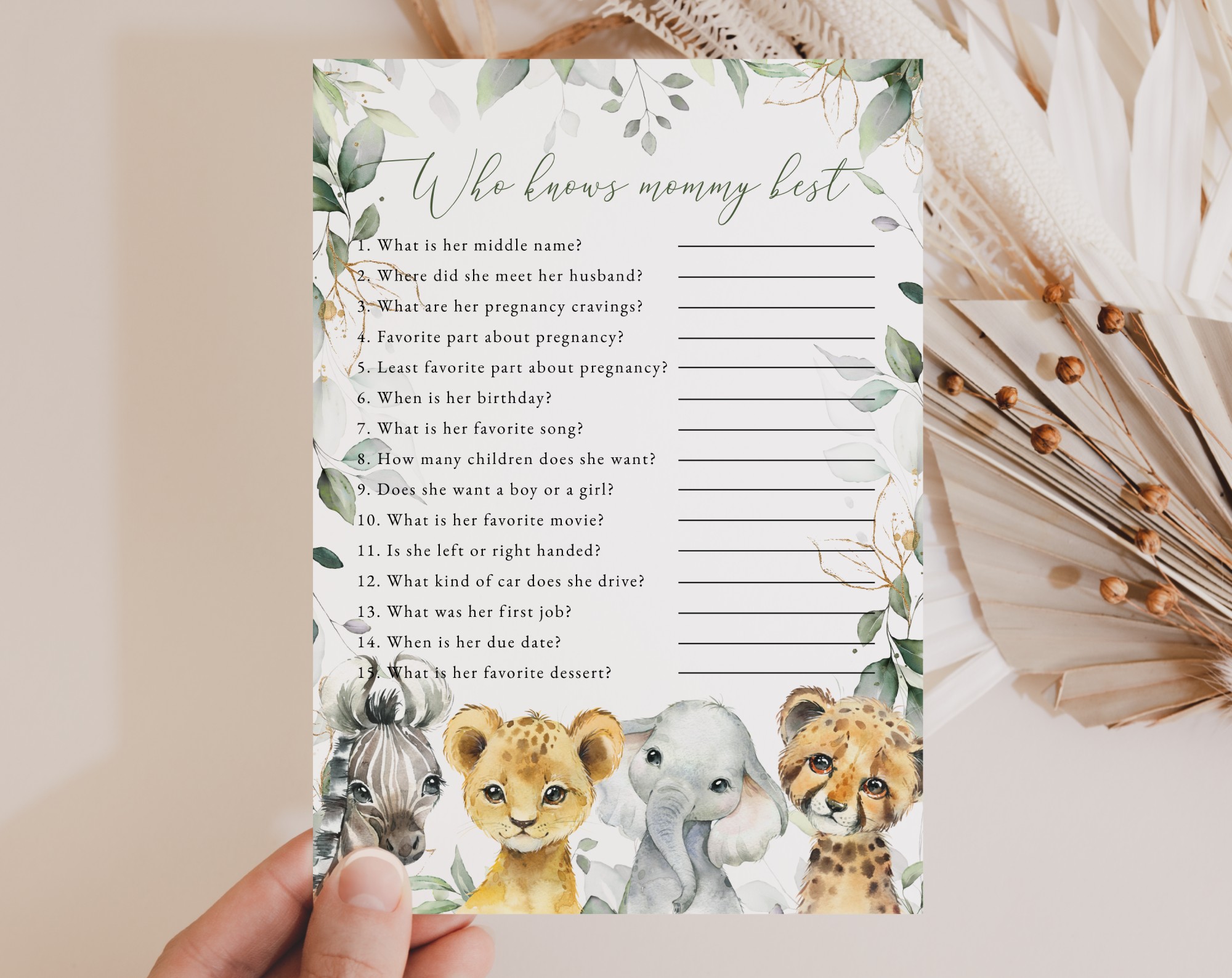 Wild Animals Baby Shower Games, Set of 3 Games, Boy Baby Shower, Printable File, Edit Yourself, SH42