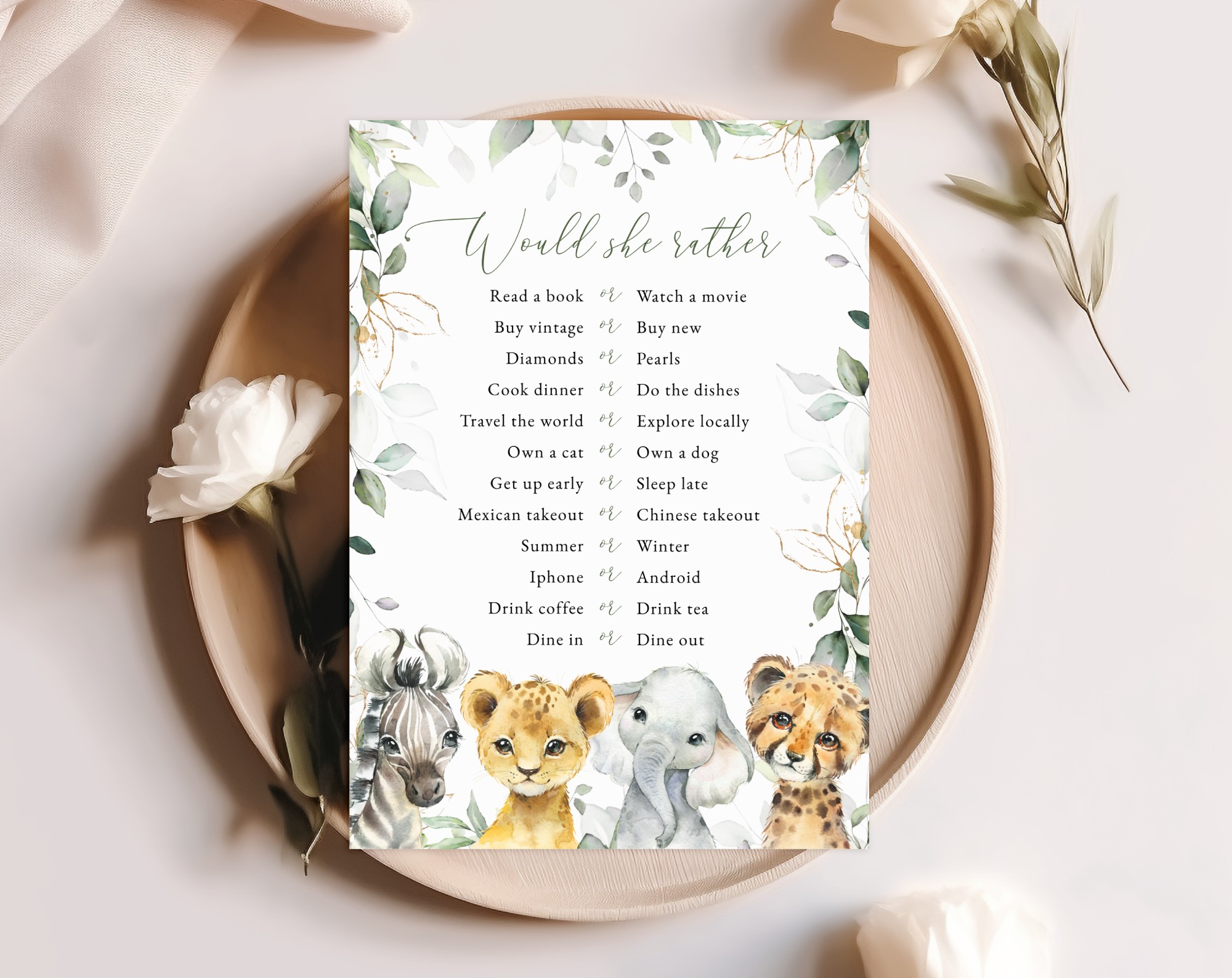 Wild Animals Baby Shower Games, Set of 3 Games, Boy Baby Shower, Printable File, Edit Yourself, SH42