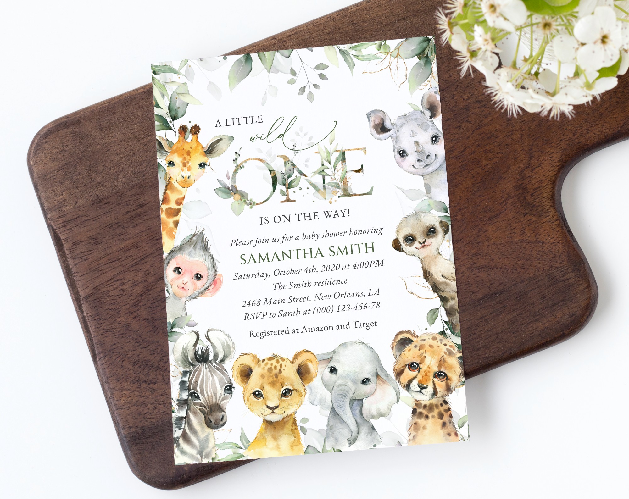 Wild Animals Baby Shower Invitation, Boy Baby Shower, Printable File, Edit Yourself, SH42