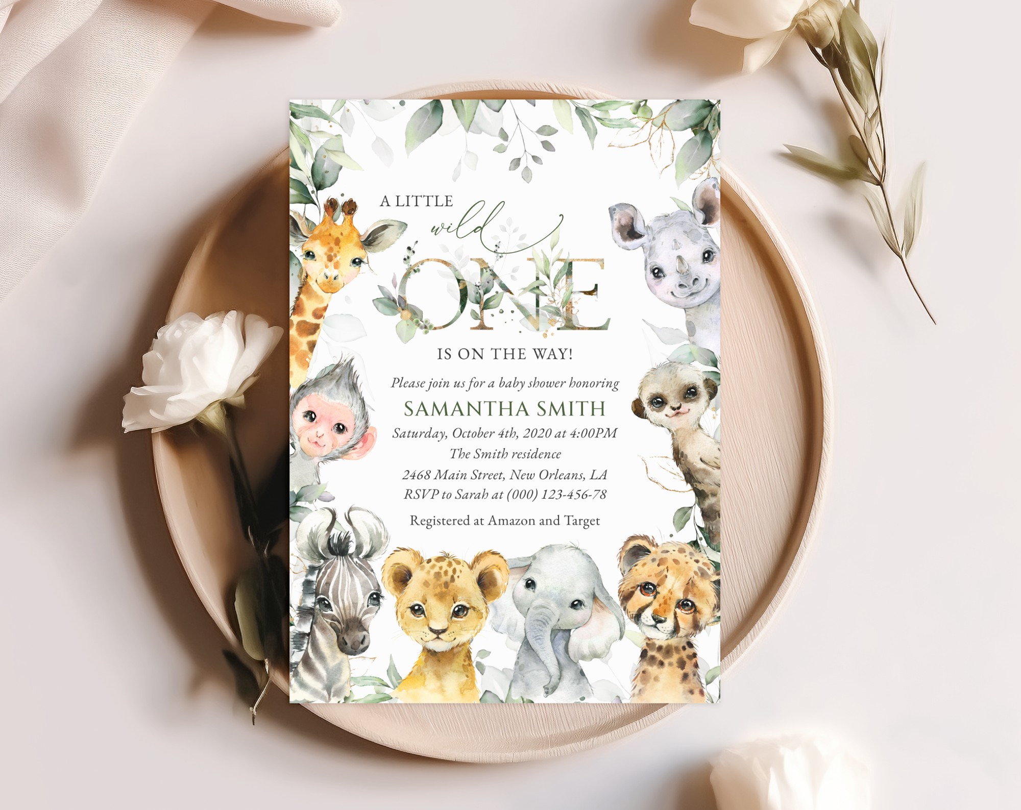 Wild Animals Baby Shower Invitation, Boy Baby Shower, Printable File, Edit Yourself, SH42