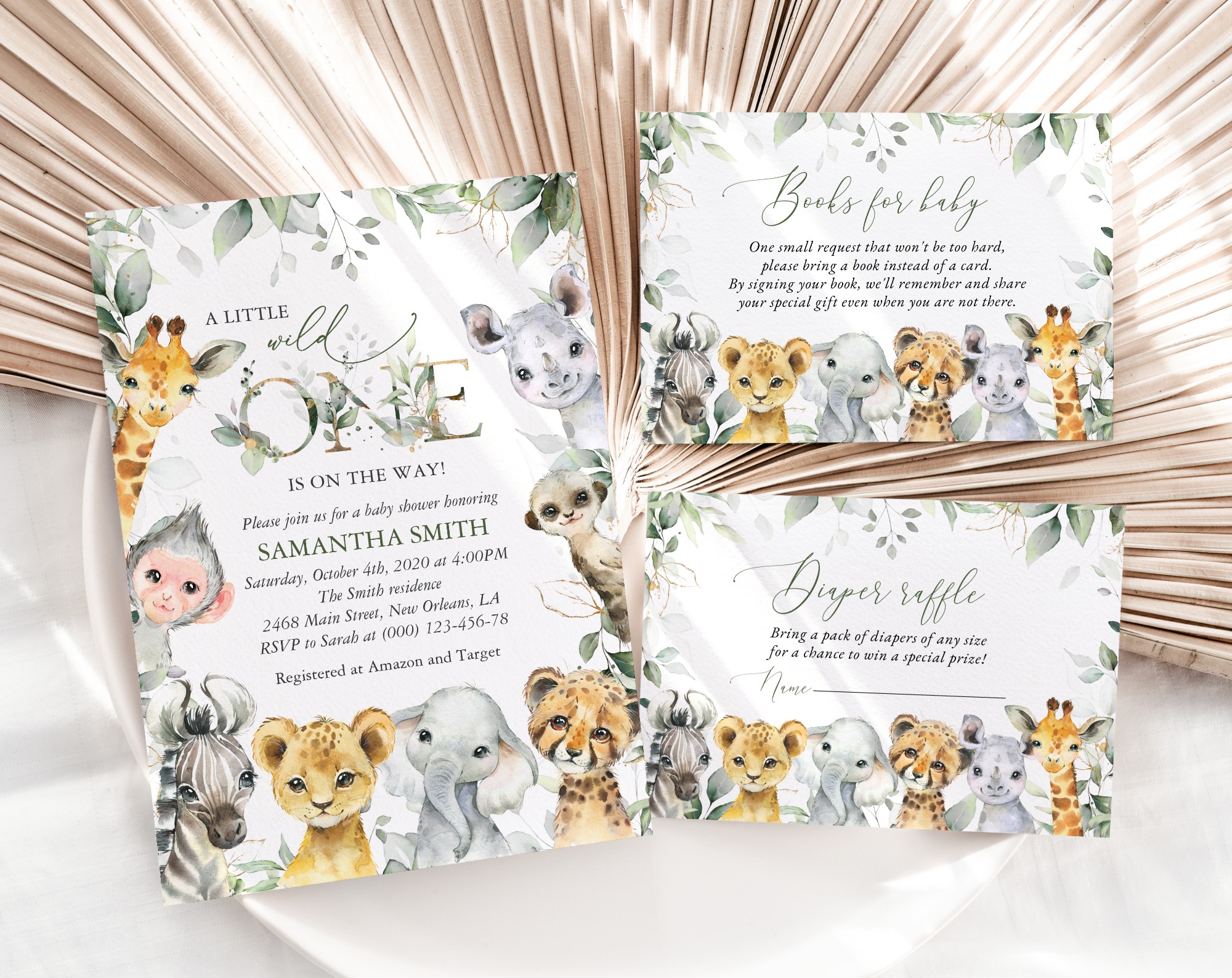 Wild Animals Baby Shower Invitation Suite, Boy Baby Shower, Printable File, Edit Yourself, SH42
