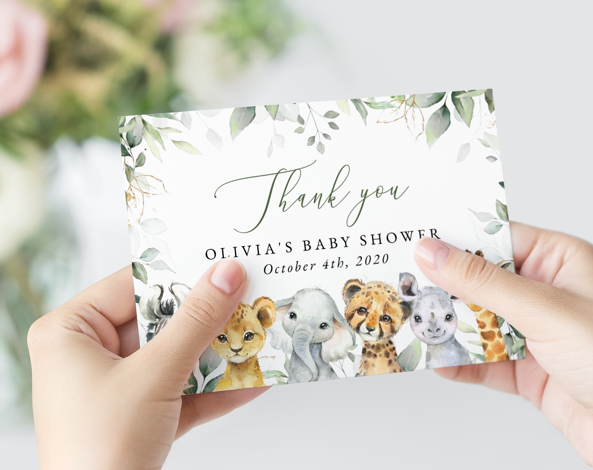 Wild Animals Thank You Card, Boy Baby Shower, Printable File, Edit Yourself, SH42