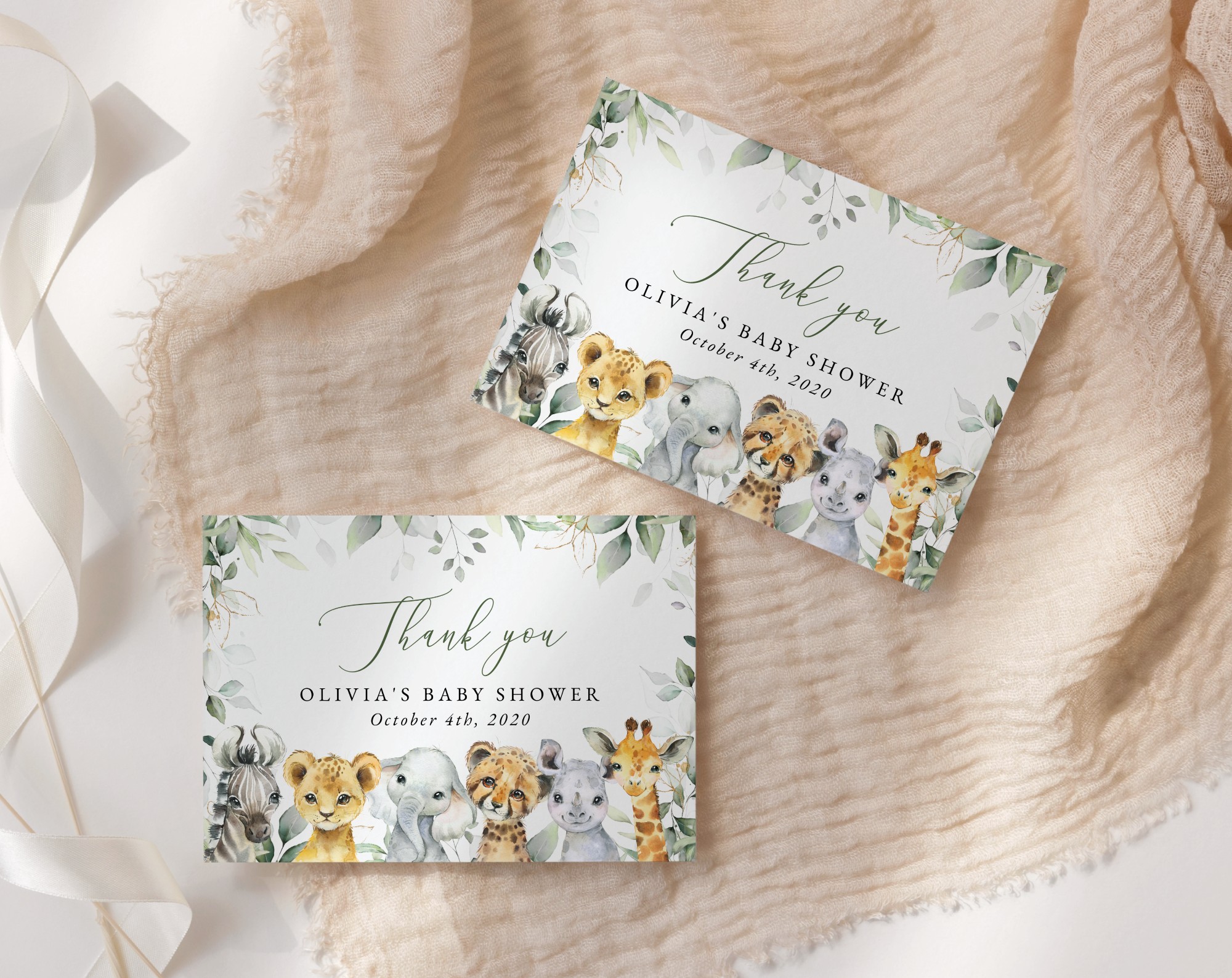 Wild Animals Thank You Card, Boy Baby Shower, Printable File, Edit Yourself, SH42