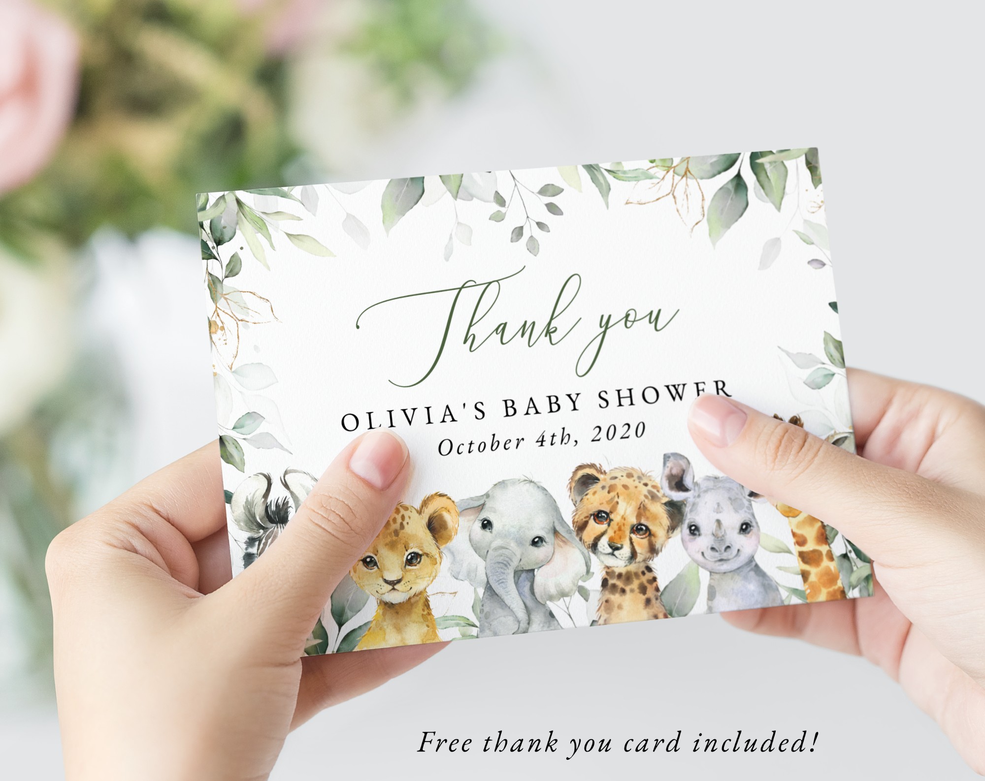 Wild Animals Thank You Card, Boy Baby Shower, Printable File, Edit Yourself, SH42