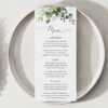 Eucalyptus Leaves Wedding Menu, Wedding Stationery, Printable File, Edit Yourself, SH45
