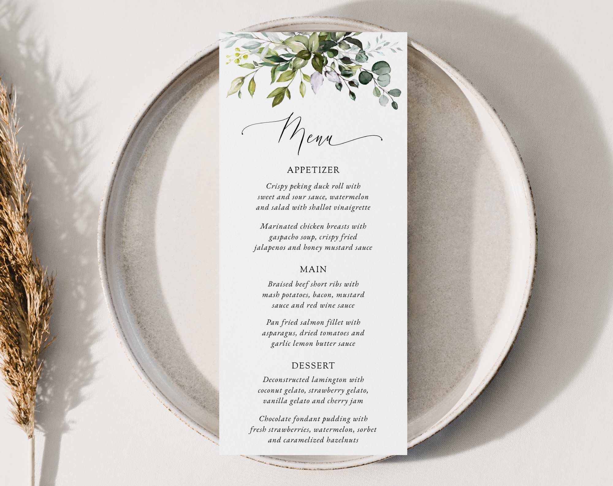 Eucalyptus Leaves Wedding Menu, Wedding Stationery, Printable File, Edit Yourself, SH45