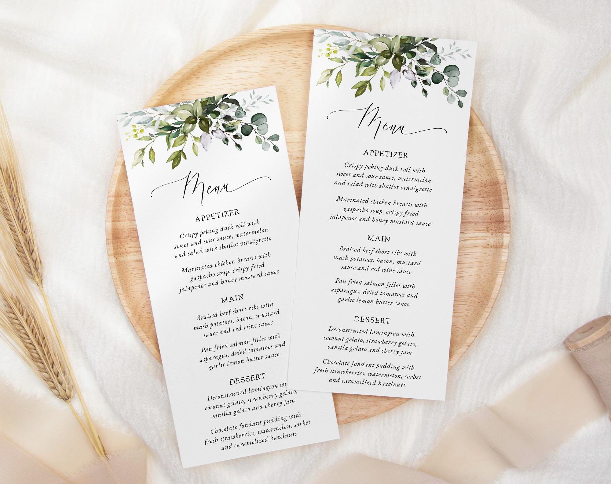 Eucalyptus Leaves Wedding Menu, Wedding Stationery, Printable File, Edit Yourself, SH45
