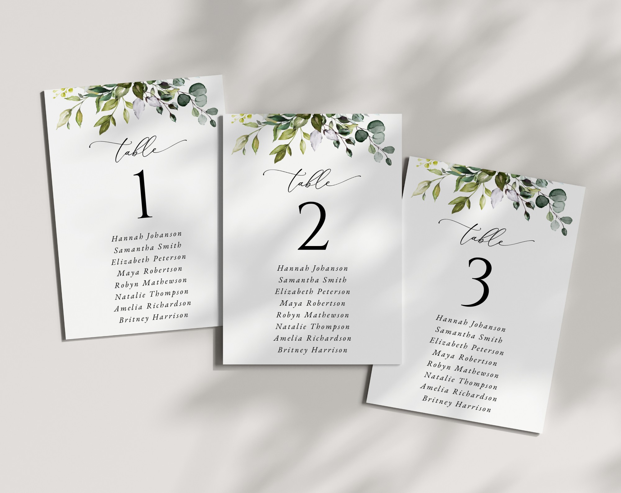 Eucalyptus Leaves Seating Cards, Wedding Stationery, Printable File, Edit Yourself, SH45