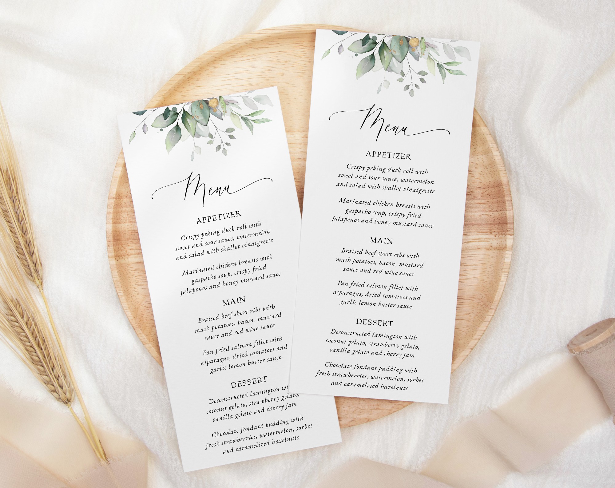 Greenery and Gold Wedding Menu, Wedding Stationery, Printable File, Edit Yourself, SH46
