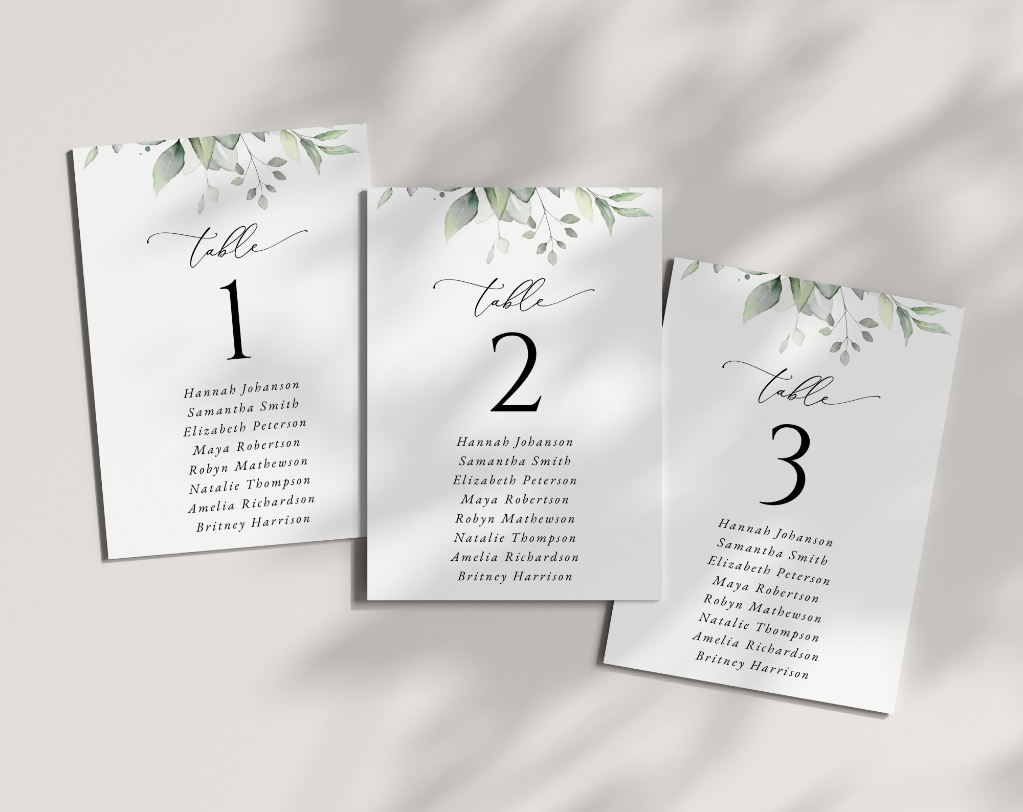 Greenery and Gold Seating Cards, Wedding Stationery, Printable File, Edit Yourself, SH46
