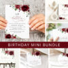 Burgundy Flowers Birthday Mini Bundle, Girl Birthday, Any Birthday, Printable File, Edit Yourself, SH83