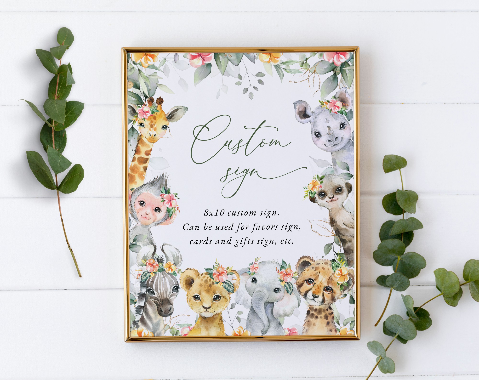 Wild Animals and Hibiscus Custom Sign, Printable File, Edit Yourself, SH37 SH84