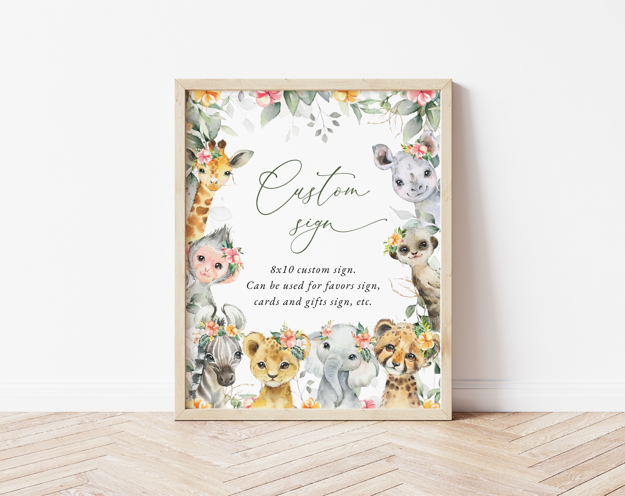 Wild Animals and Hibiscus Custom Sign, Printable File, Edit Yourself, SH37 SH84