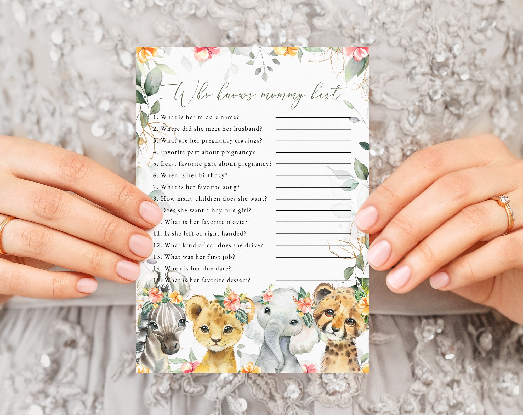 Wild Animals and Hibiscus Baby Shower Games, Set of 3 Games, Girl Baby Shower, Printable File, Edit Yourself, SH84