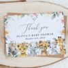 Wild Animals and Hibiscus Thank You Card, Girl Baby Shower, Printable File, Edit Yourself, SH84 Wild Animals and Hibiscus Thank You Card, Girl Baby Shower, Printable File, Edit Yourself, SH84