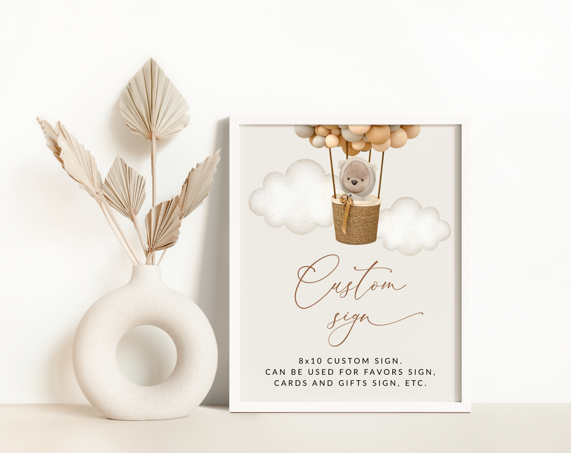 SH85 Custom Sign 2 Bear and Beige Balloons Custom Sign, Birthday Sign, First Birthday, Boy Birthday, Printable File, Edit Yourself, SH85