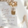 Bear and Beige Balloons First Birthday Invitation, Birthday Stationery, Boy Birthday, Printable File, Edit Yourself, SH85