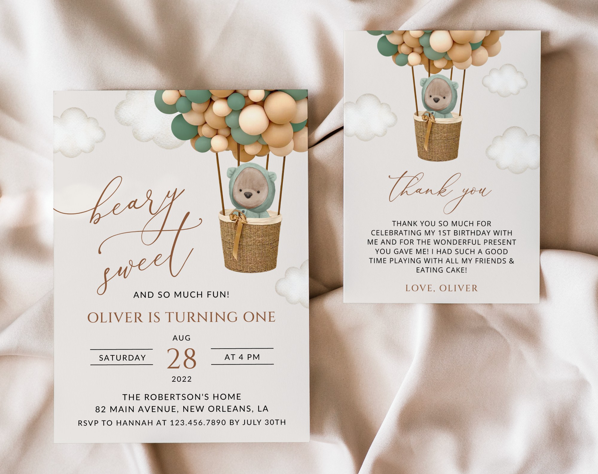 SH87 Bear and Green Balloons First Birthday Shop by Collection