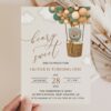 Bear and Green Balloons First Birthday Invitation, Birthday Stationery, Boy Birthday, Printable File, Edit Yourself, SH87