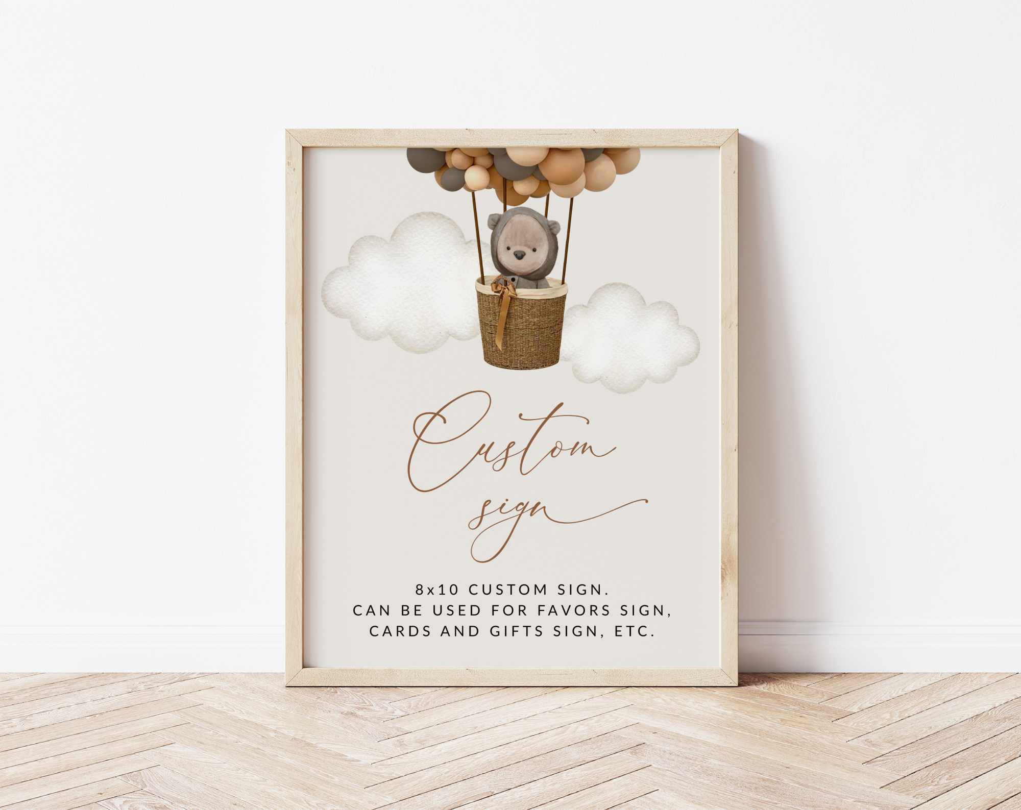 Bear and Brown Balloons Custom Sign, Birthday Sign, First Birthday, Boy Birthday, Printable File, Edit Yourself, SH88