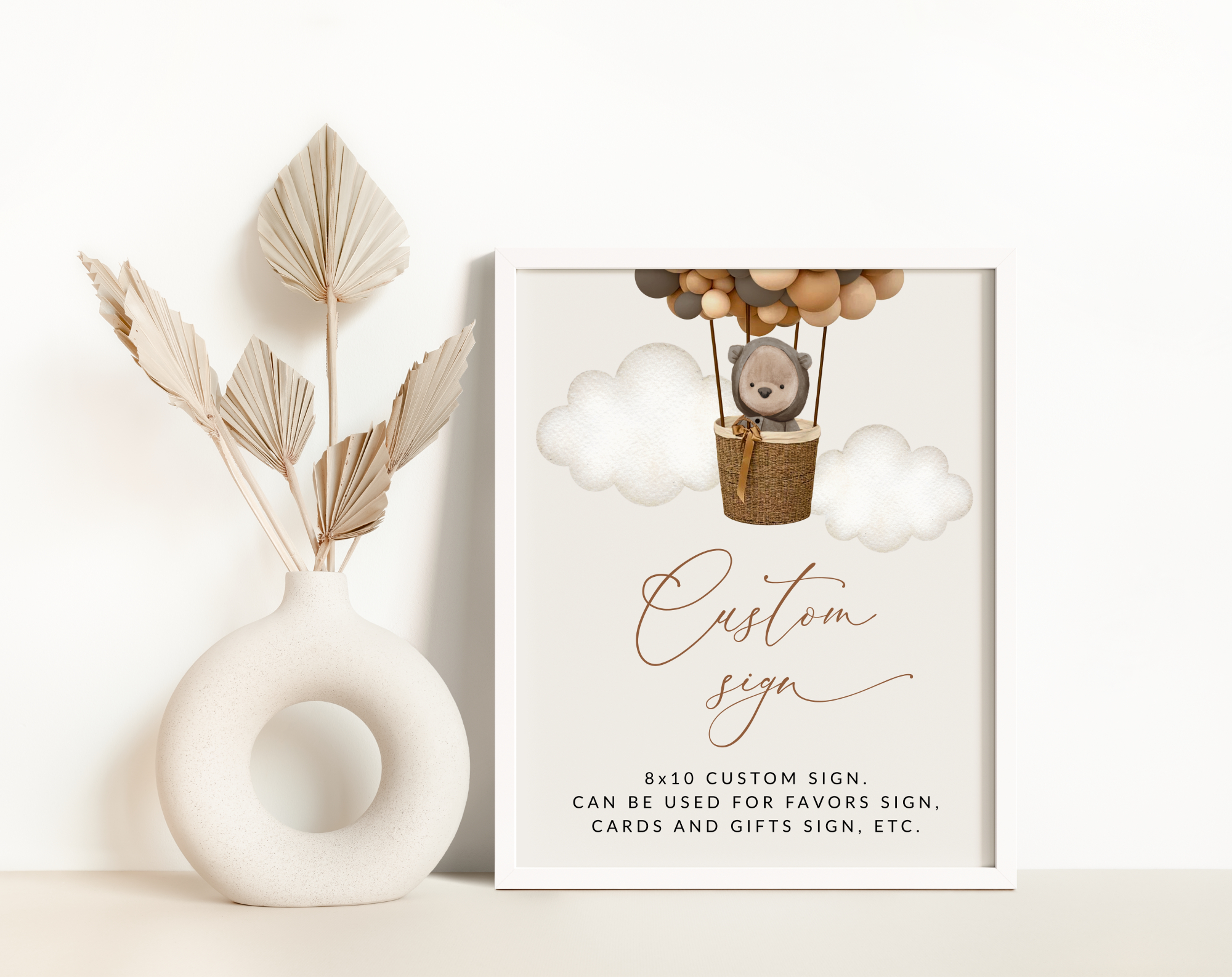 Bear and Brown Balloons Custom Sign, Birthday Sign, First Birthday, Boy Birthday, Printable File, Edit Yourself, SH88