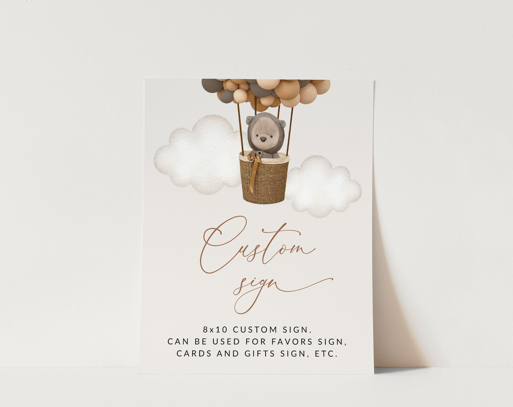Bear and Brown Balloons Custom Sign, Birthday Sign, First Birthday, Boy Birthday, Printable File, Edit Yourself, SH88