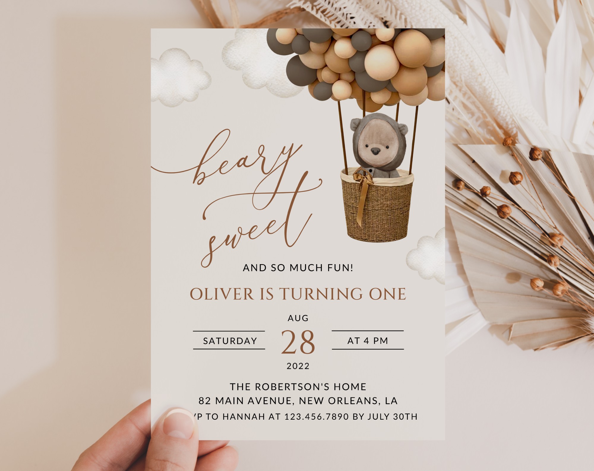 Bear and Brown Balloons First Birthday Invitation, Birthday Stationery, Boy Birthday, Printable File, Edit Yourself, SH88 Bear and Brown Balloons First Birthday Invitation, Birthday Stationery, Boy Birthday, Printable File, Edit Yourself, SH88