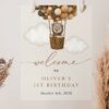 Bear and Brown Balloons Welcome Sign, Birthday Sign, First Birthday, Boy Birthday, Printable File, Edit Yourself, SH88