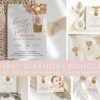 Bear and Pink Balloons First Birthday Mini Bundle, Girl Birthday, Printable File, Edit Yourself, SH89