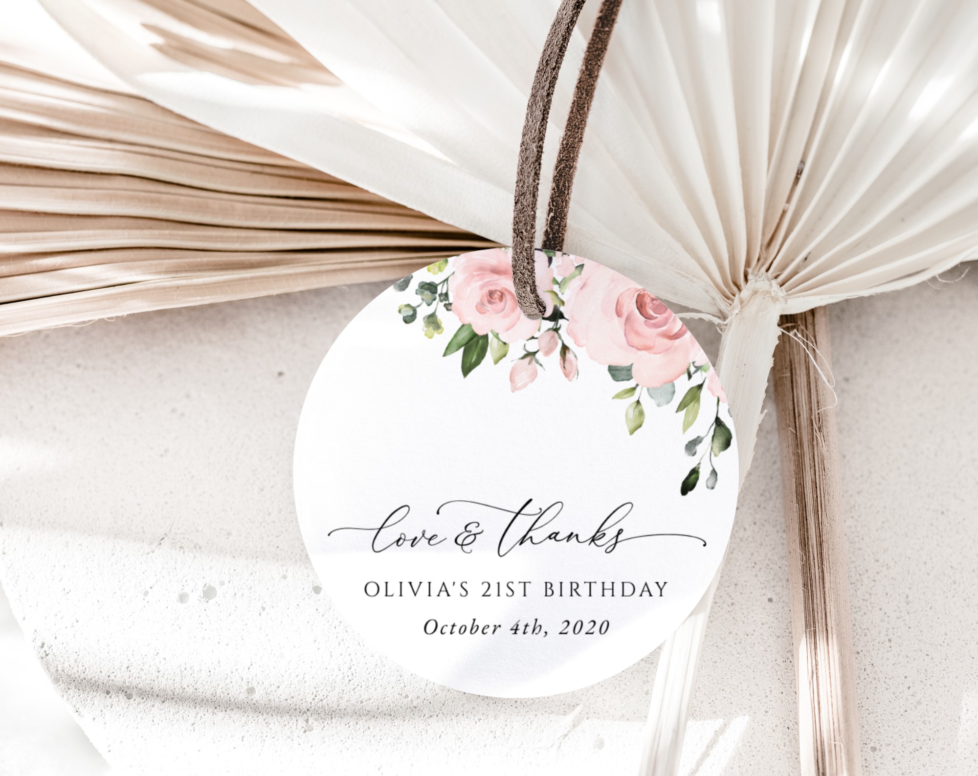 Blush Flowers Favor Tags, Gift Tags, Girl Birthday, Printable File, Edit Yourself, SH91