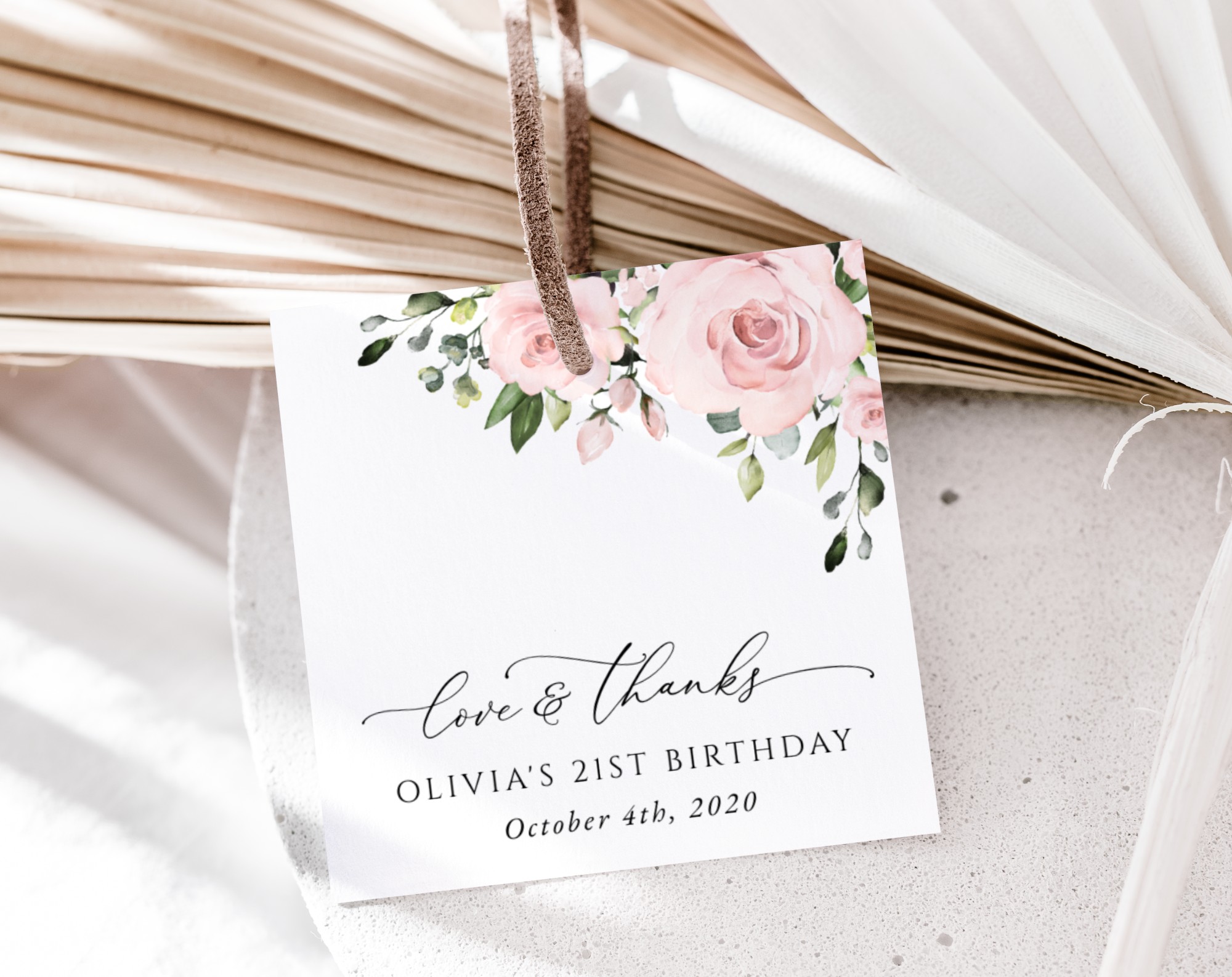 Blush Flowers Favor Tags, Gift Tags, Girl Birthday, Printable File, Edit Yourself, SH91