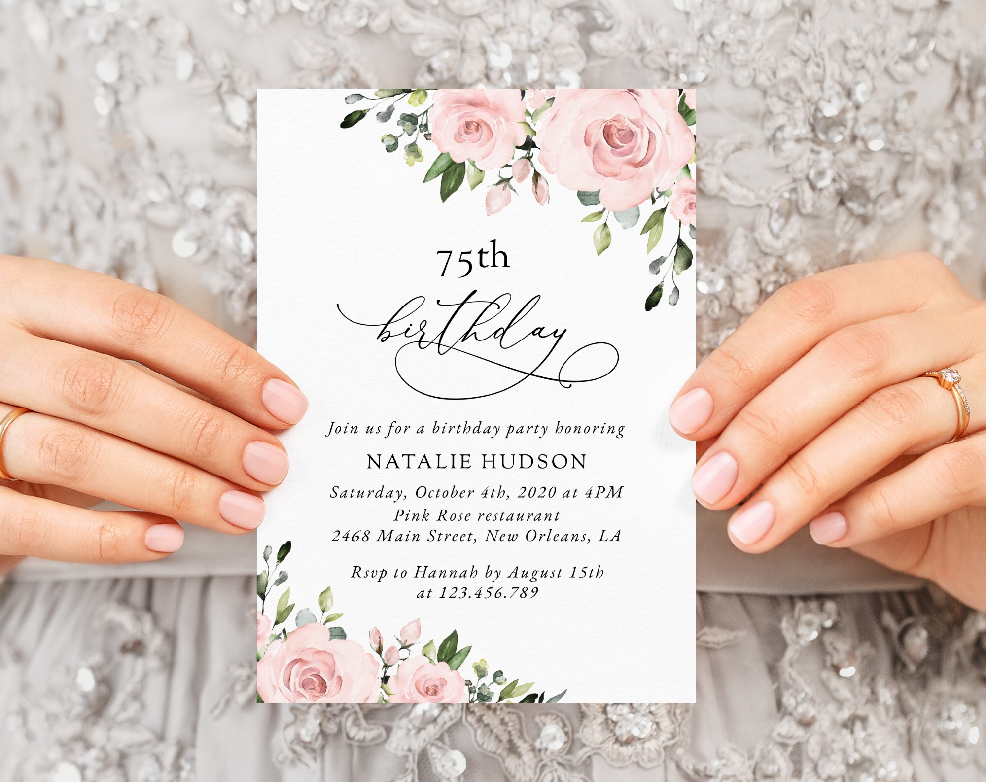 Blush Flowers Birthday Invitation, Girl Birthday, Any Birthday, Printable File, Edit Yourself, SH91