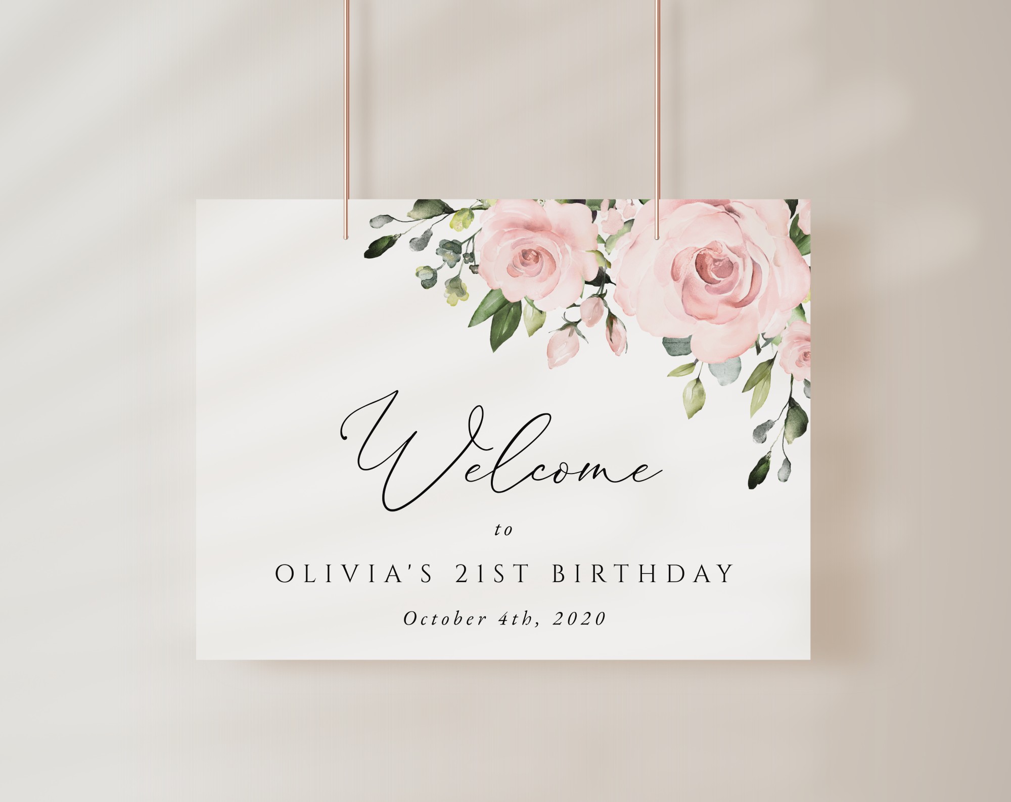 Blush Flowers Welcome Sign, Birthday Sign, Girl Birthday, Printable File, Edit Yourself, SH91