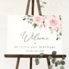 Blush Flowers Welcome Sign, Birthday Sign, Girl Birthday, Printable File, Edit Yourself, SH91