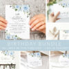 Dusty Blue Flowers Birthday Mini Bundle, Girl Birthday, Any Birthday, Printable File, Edit Yourself, SH92