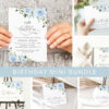 Dusty Blue Flowers Birthday Mini Bundle, Girl Birthday, Any Birthday, Printable File, Edit Yourself, SH92