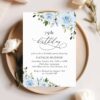 Dusty Blue Flowers Birthday Invitation, Girl Birthday, Any Birthday, Printable File, Edit Yourself, SH92
