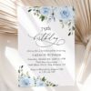 Dusty Blue Flowers Birthday Invitation, Girl Birthday, Any Birthday, Printable File, Edit Yourself, SH92