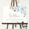 Dusty Blue Flowers Welcome Sign, Birthday Sign, Girl Birthday, Printable File, Edit Yourself, SH92