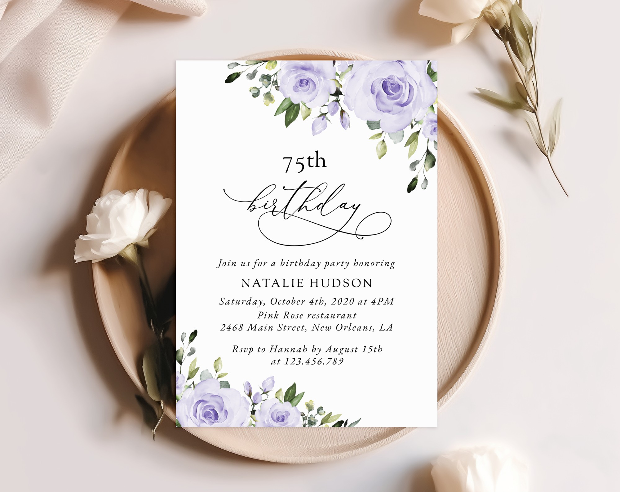 Purple Flowers Birthday Invitation, Girl Birthday, Any Birthday, Printable File, Edit Yourself, SH93