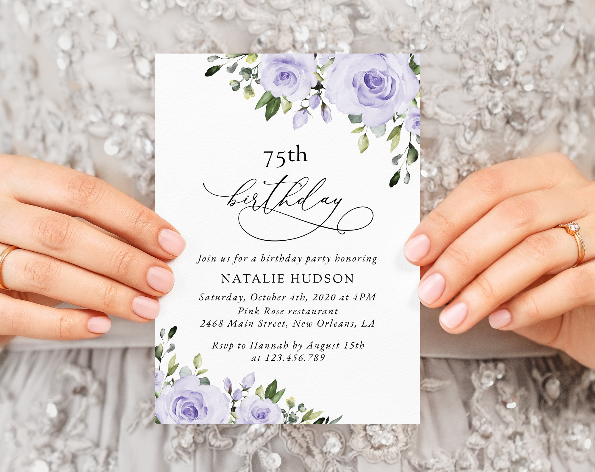 Purple Flowers Birthday Invitation, Girl Birthday, Any Birthday, Printable File, Edit Yourself, SH93