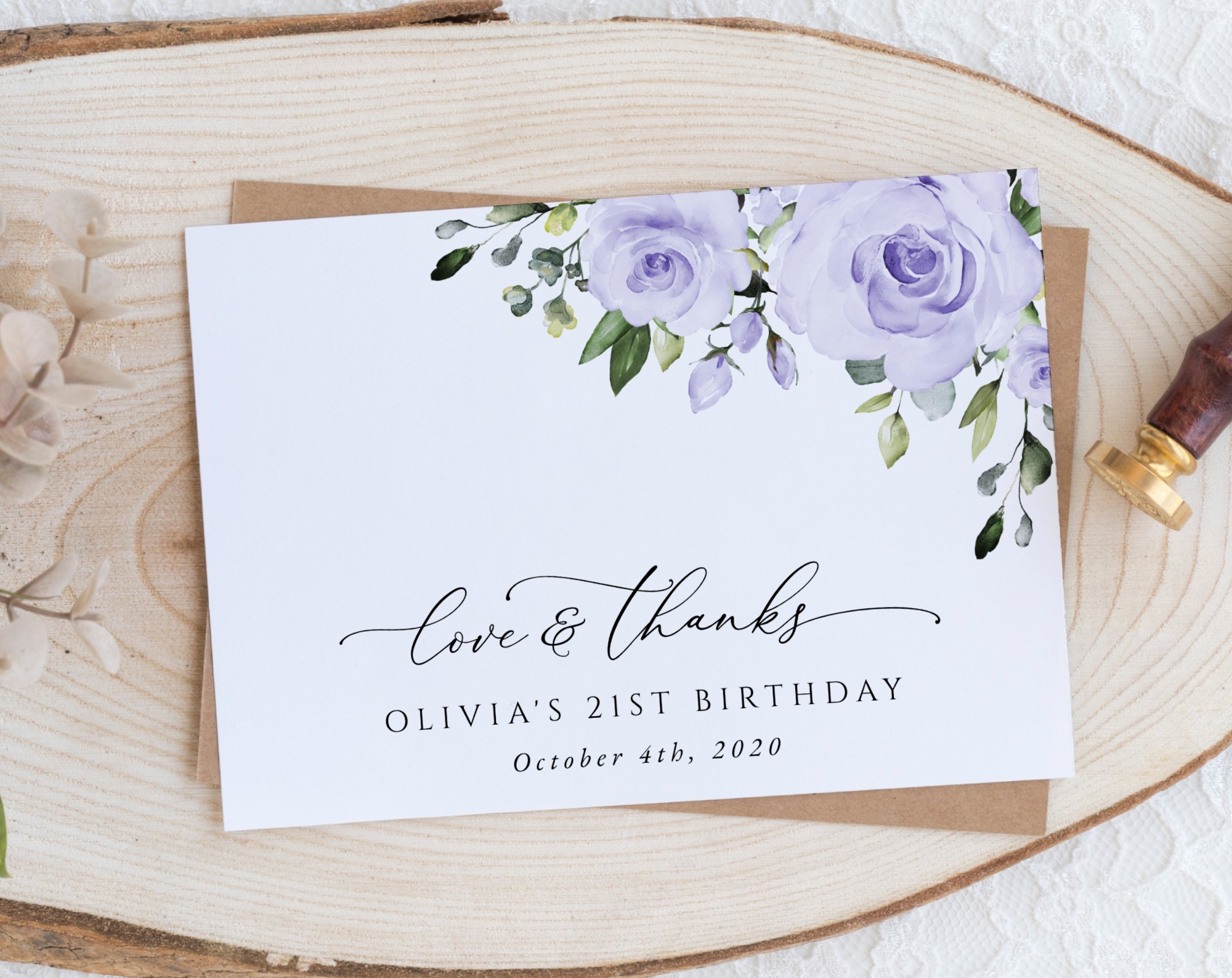 Purple Flowers Thank You Card, Girl Birthday, Printable File, Edit Yourself, SH93